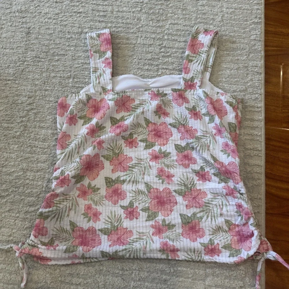 Justice‎ Floral Top Blouse Sweetheart Neck Thick Straps Pink Flowers Girls Sz XL